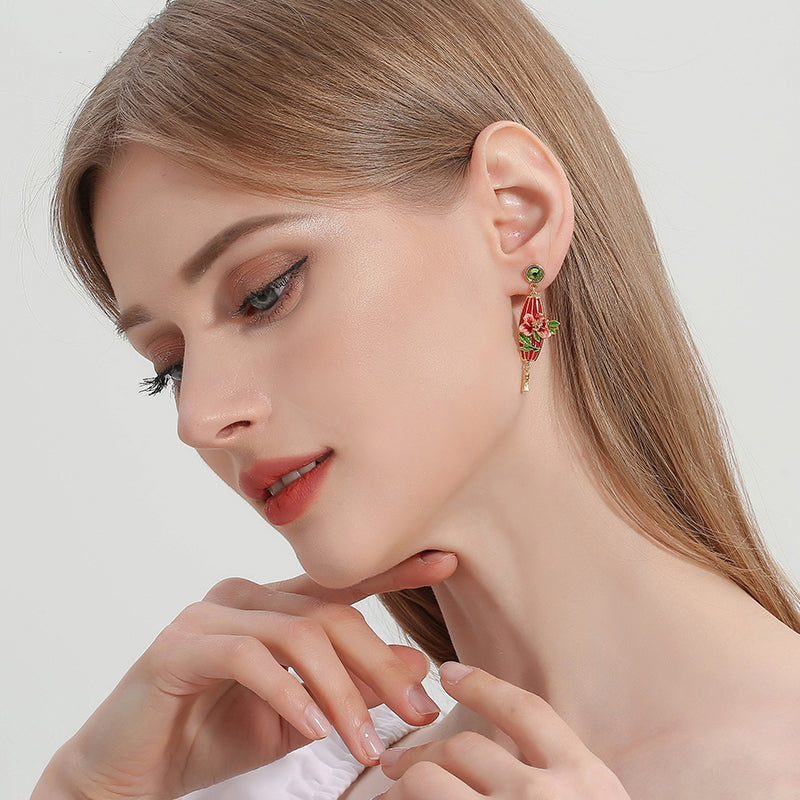 rred Lantern Peony Earrings