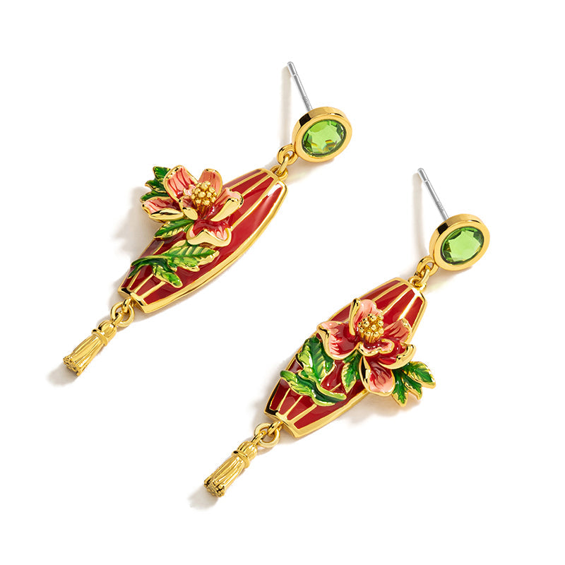 rred Lantern Peony Earrings