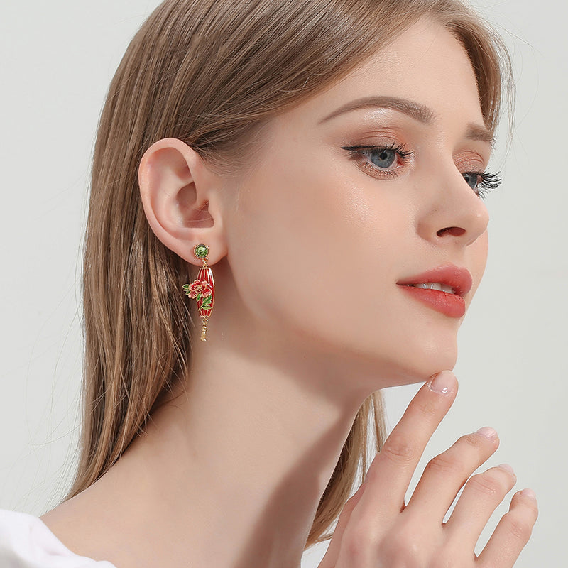rred Lantern Peony Earrings