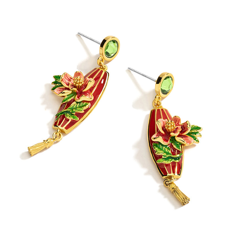rred Lantern Peony Earrings