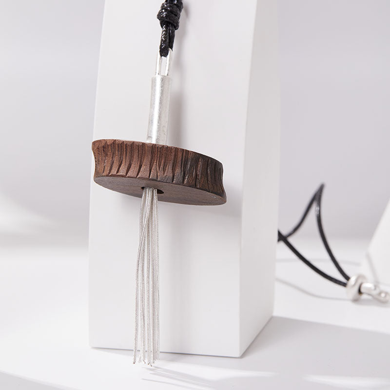 Silver Wood Tassel Necklace