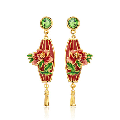 rred Lantern Peony Earrings