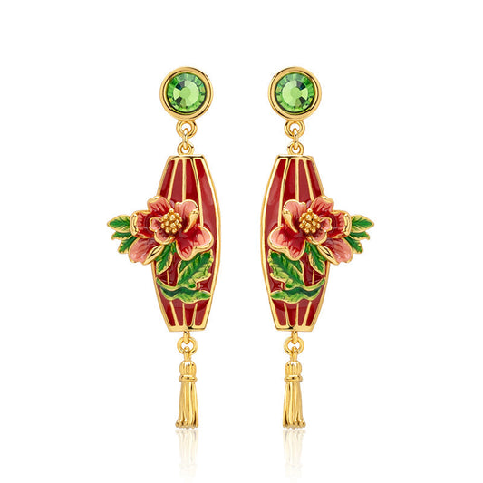 rred Lantern Peony Earrings